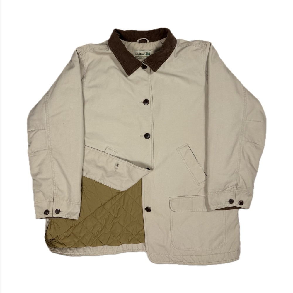 LL Bean 0 WY 30 cream brown corduroy trim Adirondack Barn Coat women's 3X
